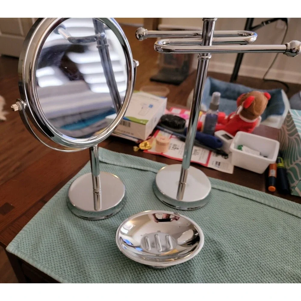 Countertop‎ Chrome Towel Holder, Mirror & Soap Holder Bath Set